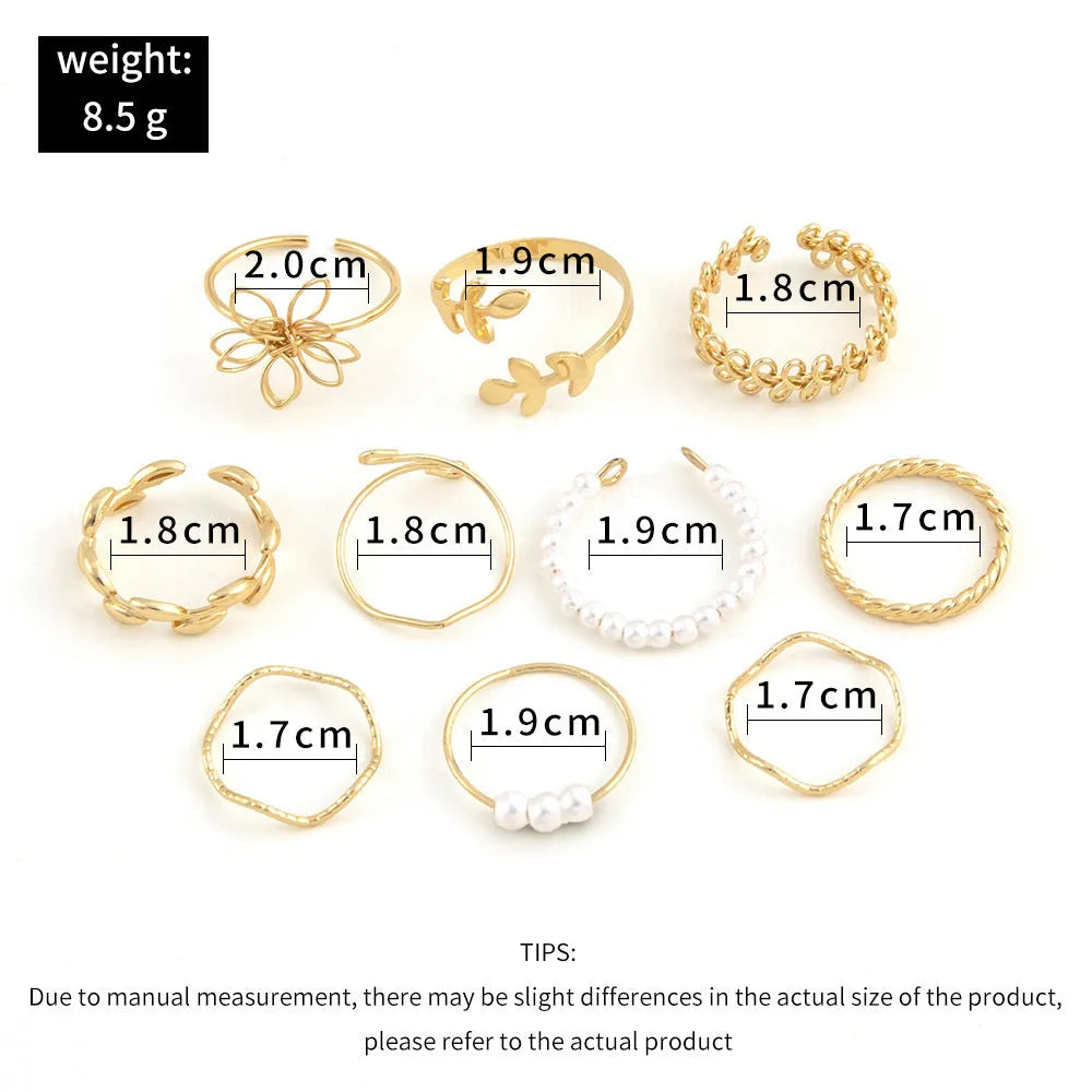 Gold openwork flower ring set for women with intricate floral designs