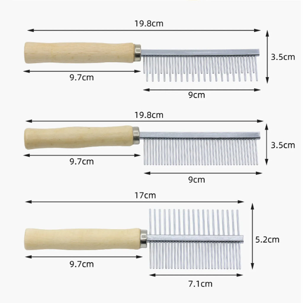 Wooden handle pet grooming comb for dogs and cats with smooth polished needles