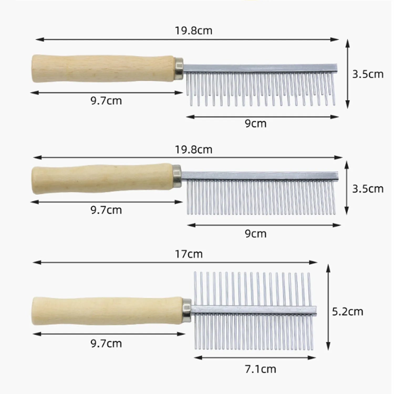 Wooden handle pet grooming comb for dogs and cats with smooth polished needles