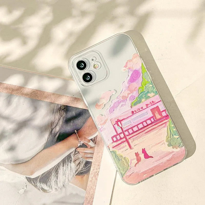 Soft silicone mobile phone case with two cat cartoon design for Apple iPhone protection