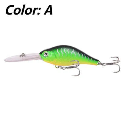 Floating Rock Little Fat Man deep diving mino fishing lure, 10.5cm long with treble hooks.
