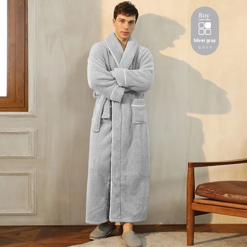 Thickened winter couple's bathrobe in Angola red flannel with European style cut and plus size options