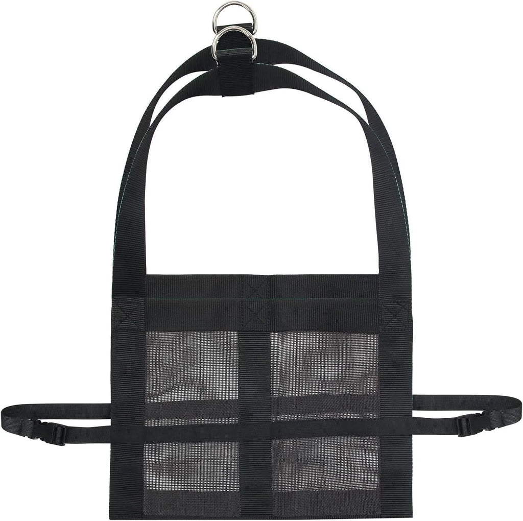 Black calf and large dog weighing sling laid flat showing its 150 cm length and 35 cm width
