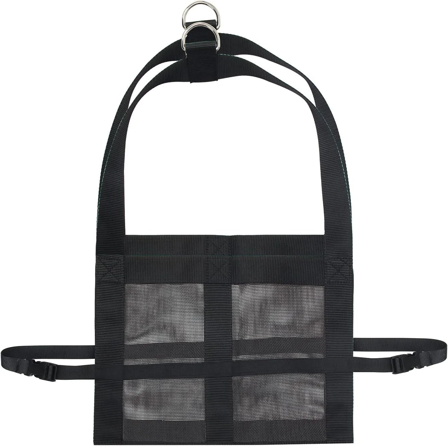 Black calf and large dog weighing sling laid flat showing its 150 cm length and 35 cm width