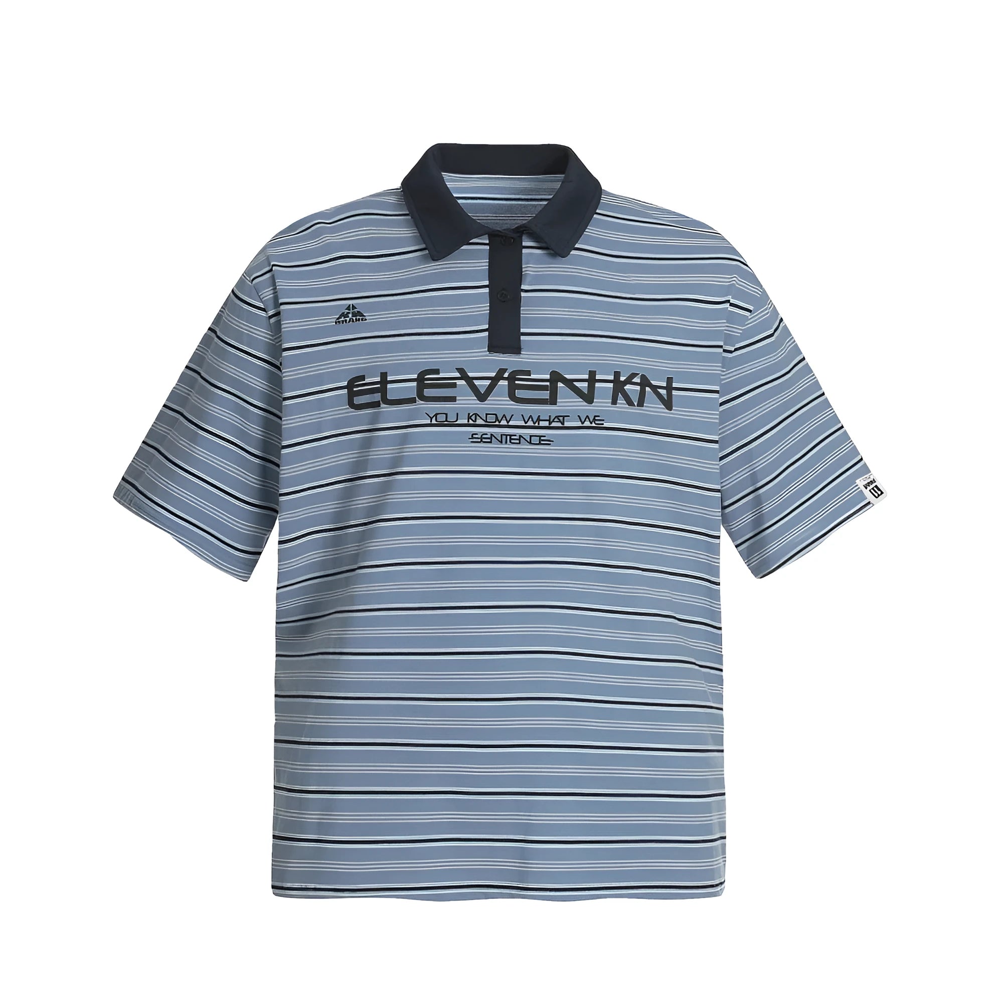 Blue stripe vintage pattern short sleeve cotton polo shirt with loose fit