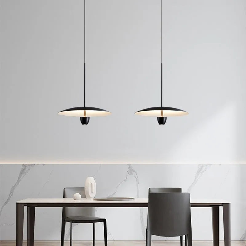 Black modern minimalist chandelier with warm light, 400mm size