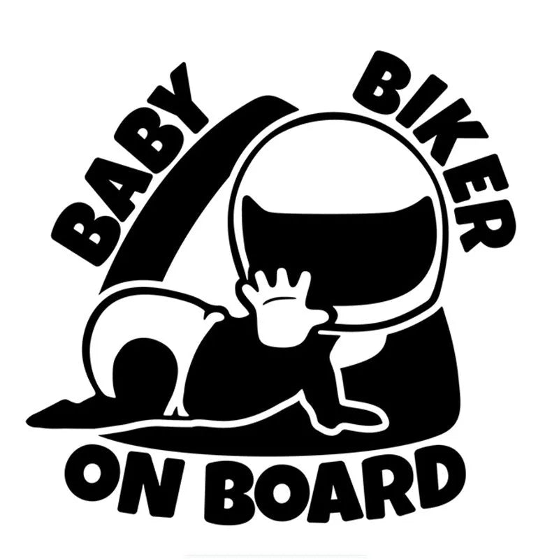 Reflective black and white Baby On Board car sticker measuring 14.5cm by 15cm
