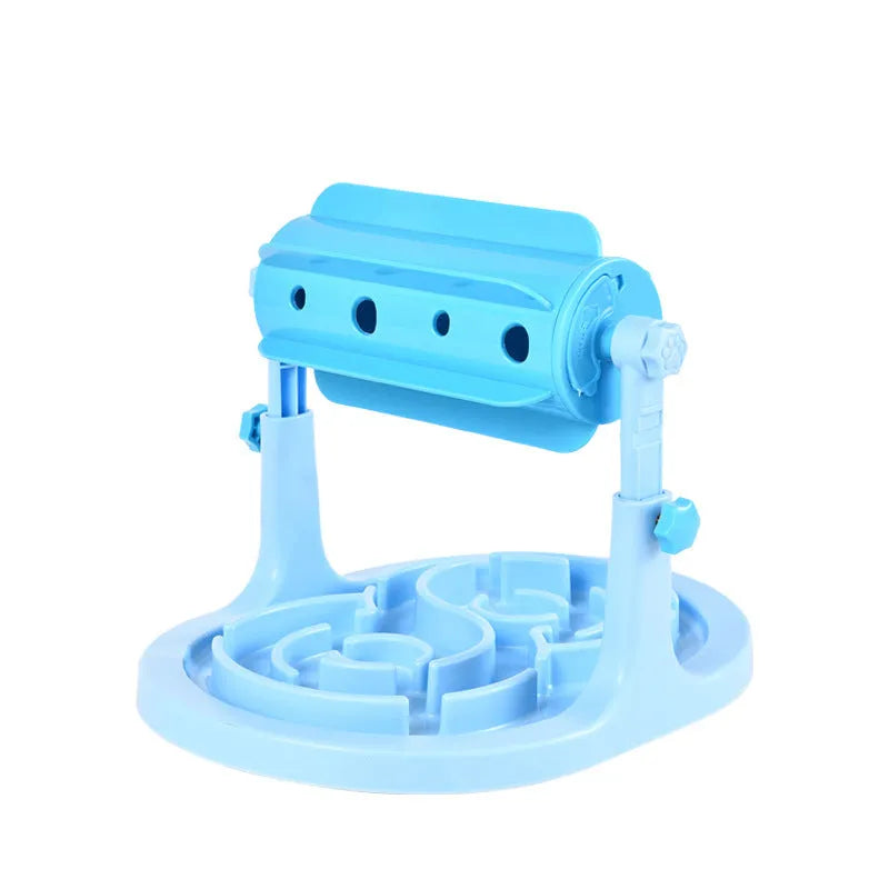 Blue interactive slow feeder puzzle bowl for pets with raised patterns and adjustable height