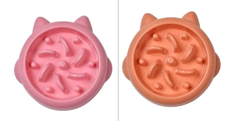 Bone-shaped slow feeder pet bowl in PP plastic showing interior maze design for slower eating