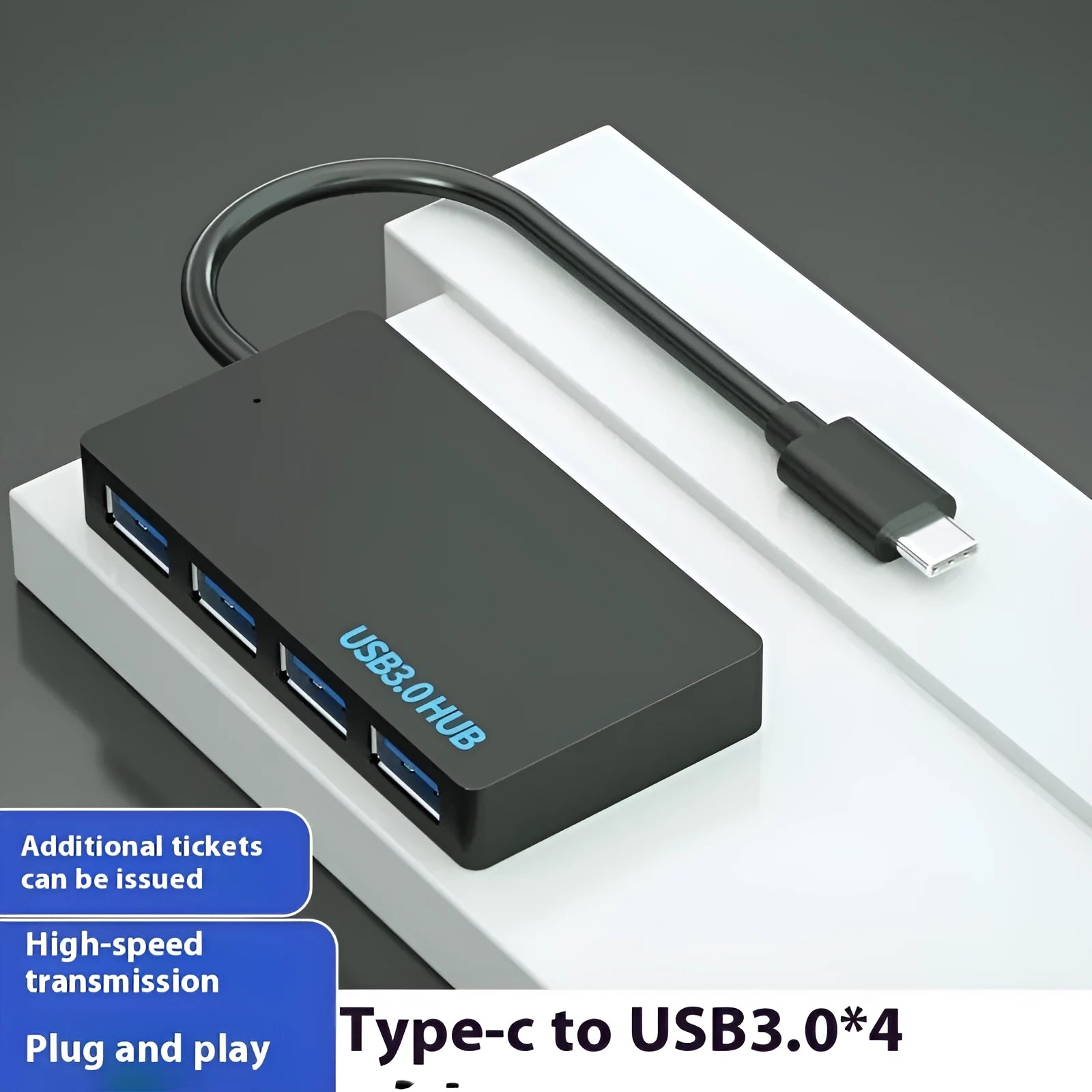 USB 3.0 multi-port extender cable with 20cm length showing Type-C connector and four additional USB ports