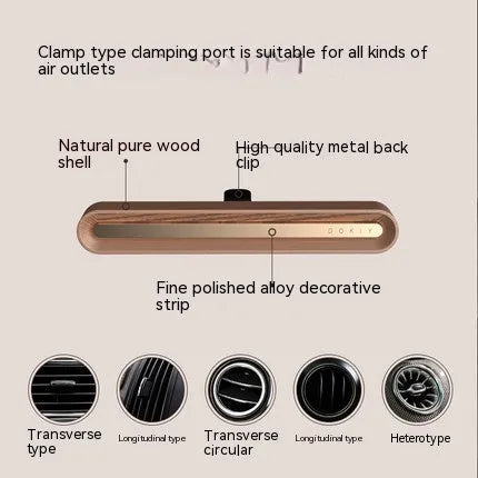 Solid long strip car vent aromatherapy ornament in walnut and metallic grey colours with two sticks