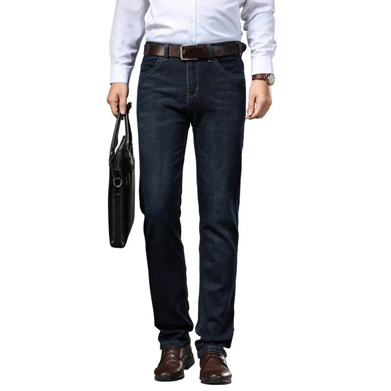 Women's black and blue stretch denim jeans with straight leg design for business casual plus size wear