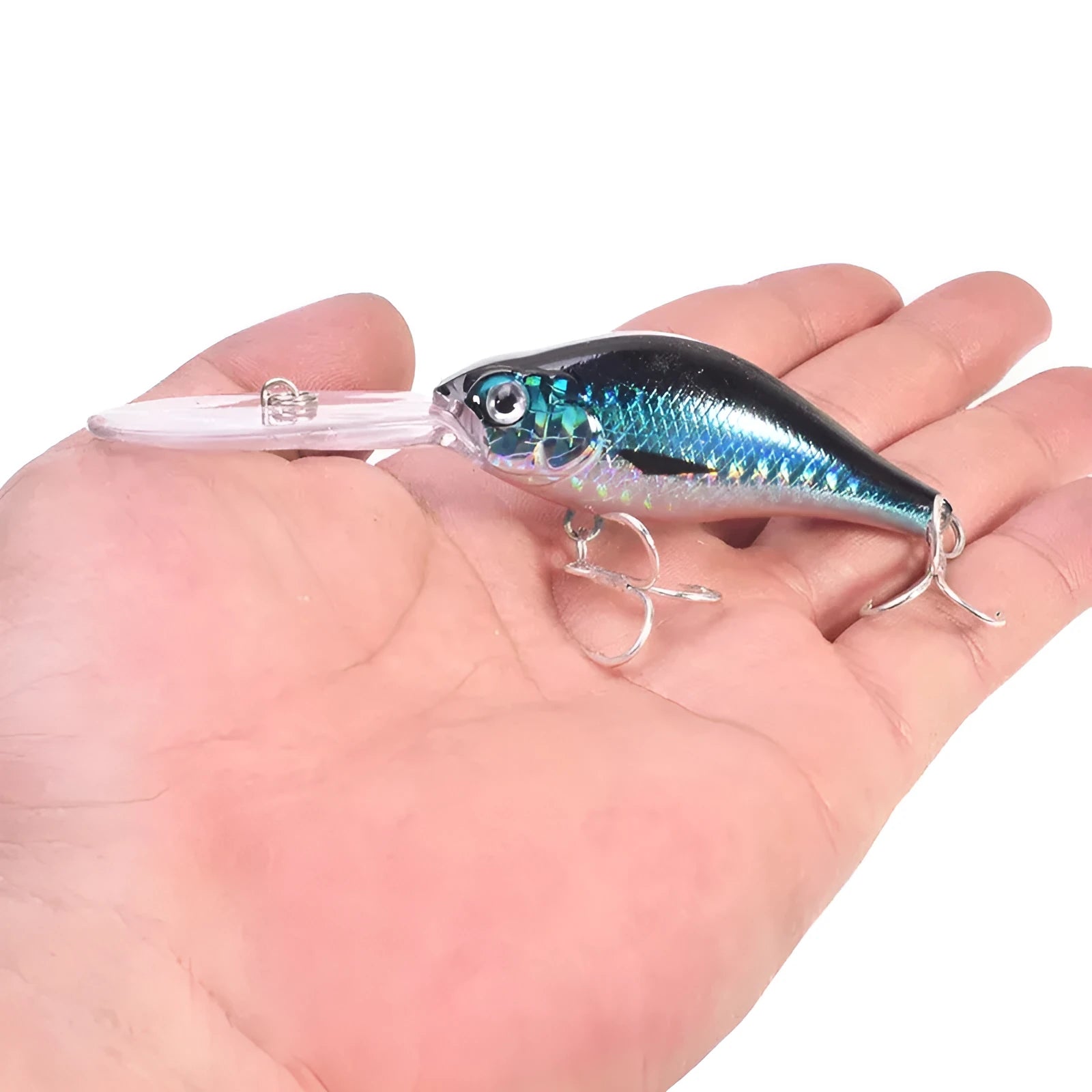 Floating Rock Little Fat Man deep diving mino fishing lure, 10.5cm long with treble hooks.