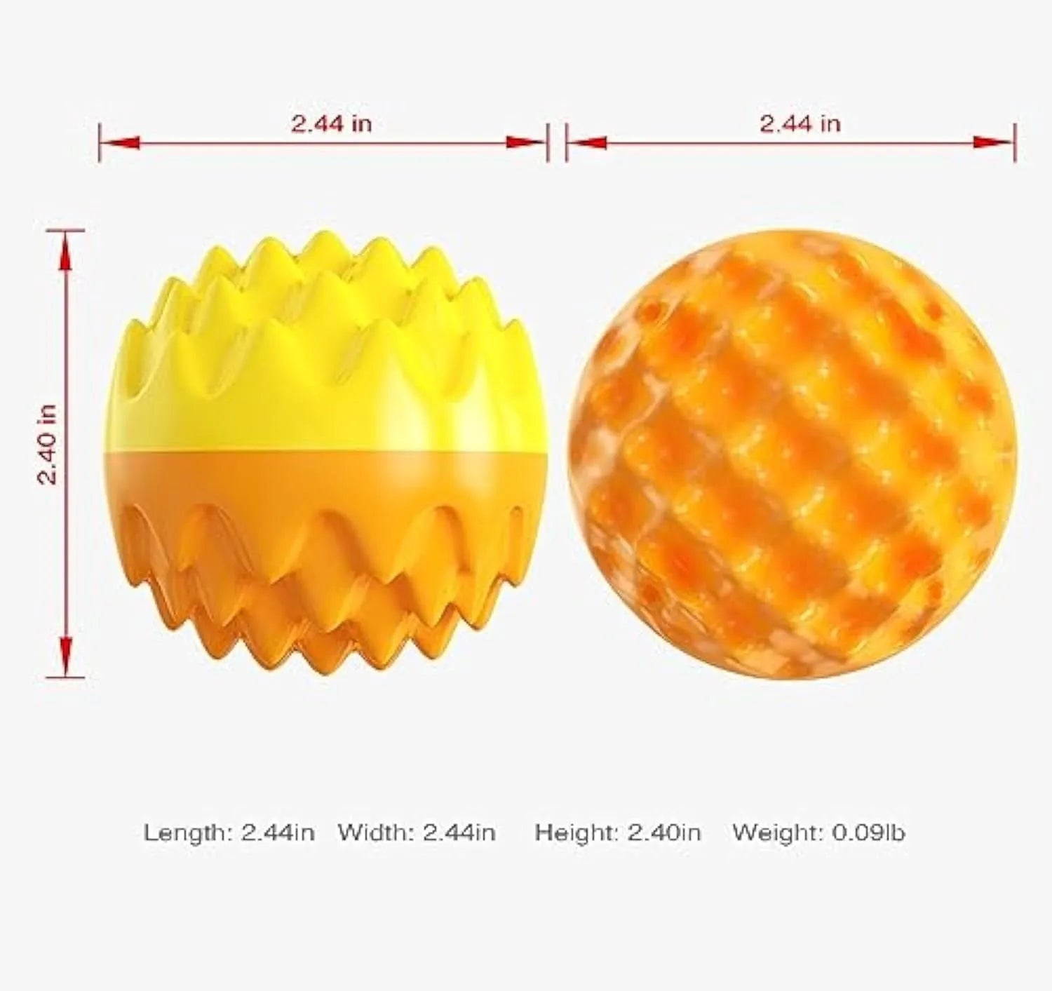 Blue and orange squeaky spiky rubber dog ball for aggressive chewers and dental health.
