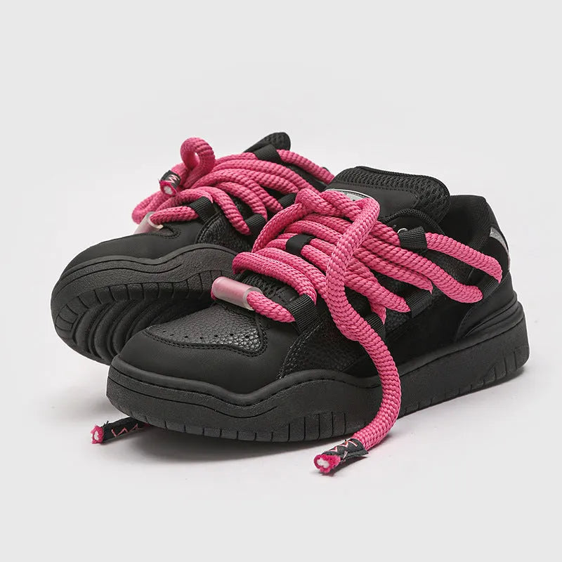 Thick-sole unisex casual sneakers in a choice of colours with lace-up front and round toe.