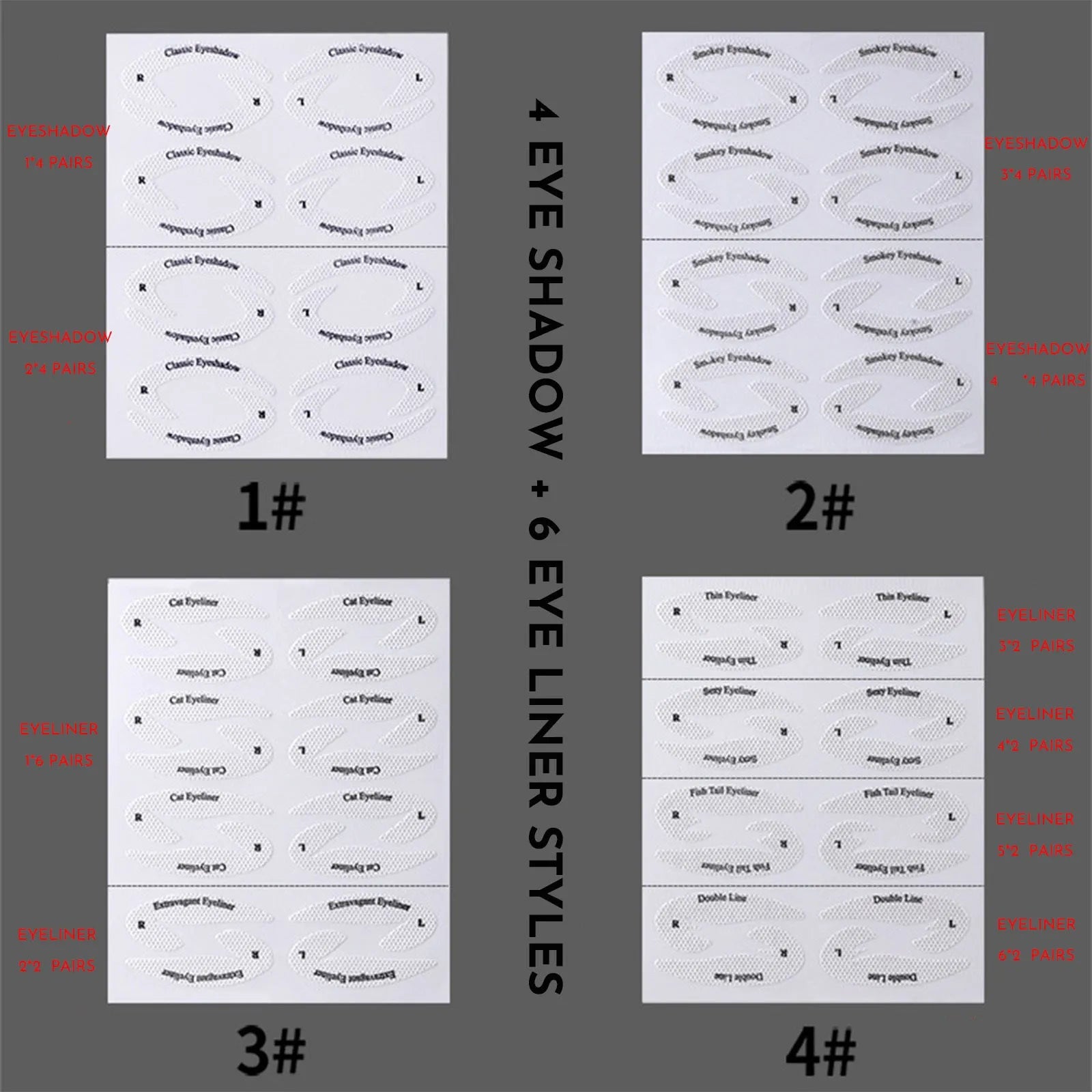 Four reusable flexible eyeliner sticker makeup templates for creating precise eye designs