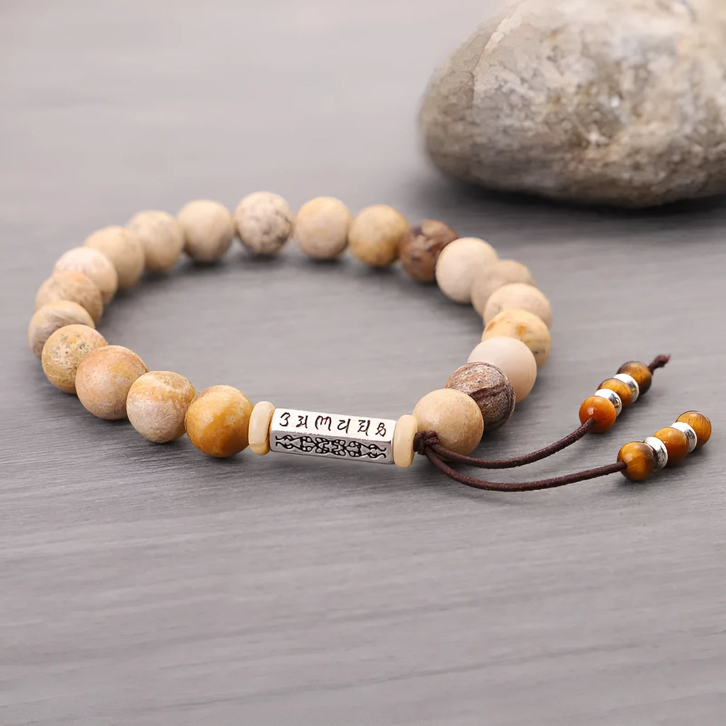 Wood colour handmade stone bead bracelet with European American retro minimalist design
