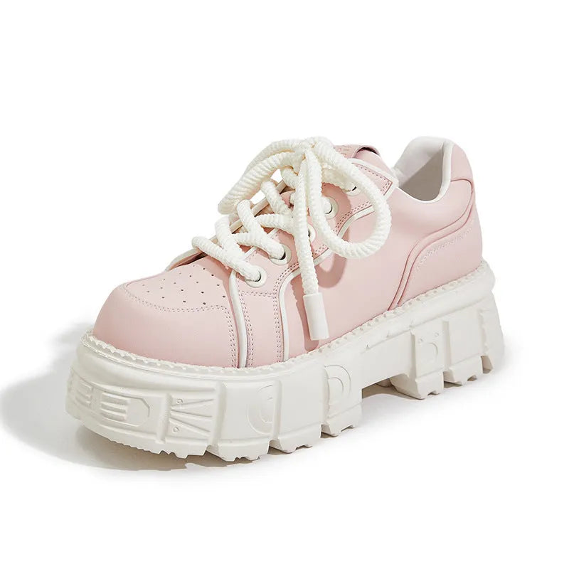 Women's beige muffin bottom casual leather shoes with foam rubber sole