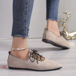 Beige leopard print pointed toe pumps for women in plus sizes 36-43