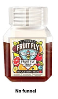 Bottle of fruit fly bait liquid with specification options for indoor pest control