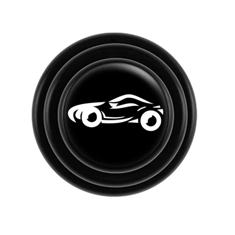 Black and luminous silicone car door shock absorber pads measuring 20mm on a car door edge.