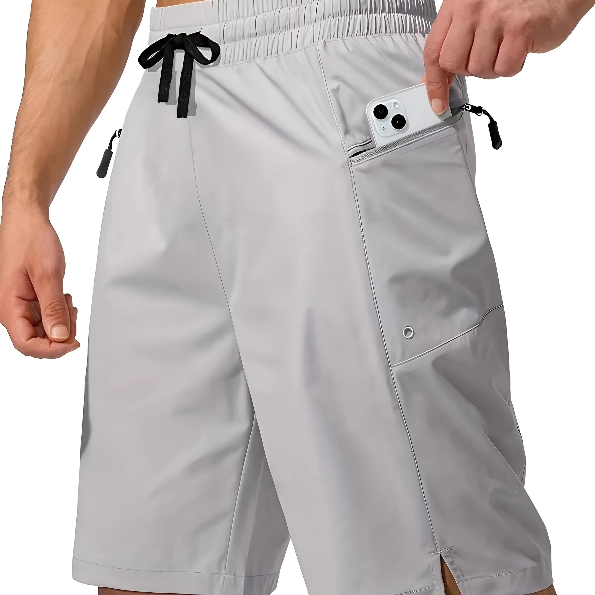 Men's solid colour quick-drying polyester beach shorts in straight fit design