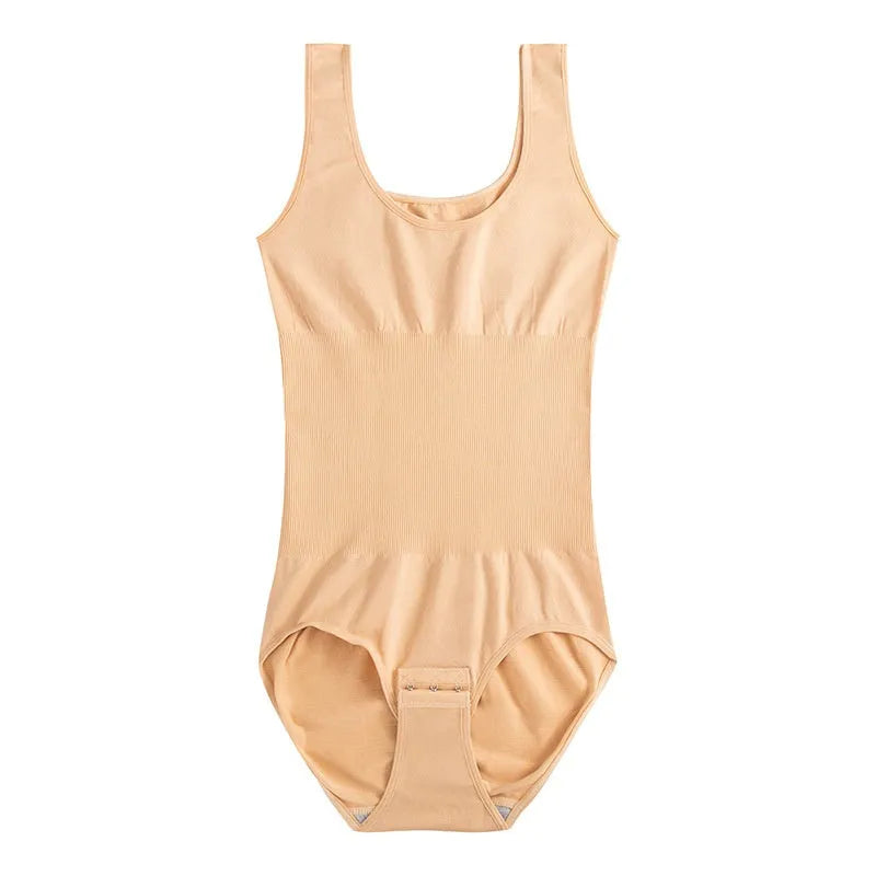 Seamless nylon women's corset bodysuit for waist support and body shaping in multiple colours.