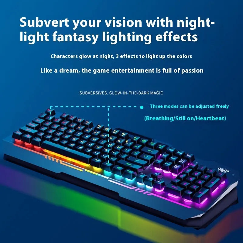 F3010 black and white metal gaming keyboard, mouse, and headset bundle with single-colour LED backlighting.