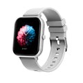 Bluetooth smart watch with heart rate monitor on wrist, shown in black, pink, silver grey, and khaki colour options.