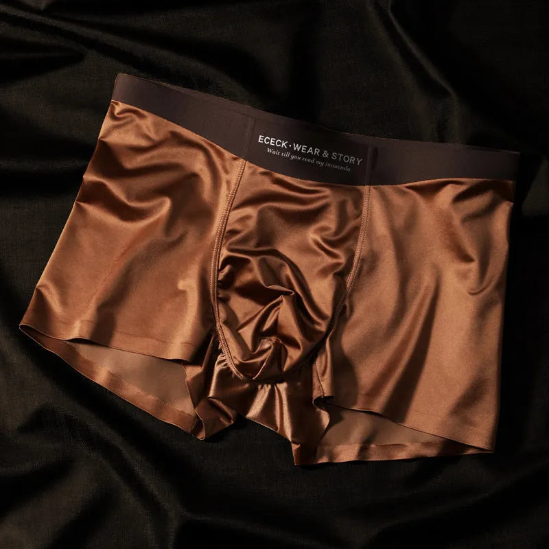 Men's colourblock ice silk underwear in nylon fabric showing seamless construction
