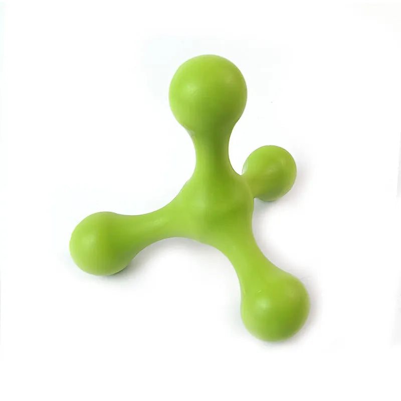 Blue silicone three-legged chew toy for puppy teething relief and dental cleaning