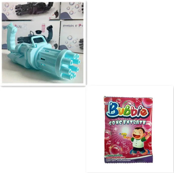 Kids plastic bubble machine gun toy in pink, gold or black colour with trigger.