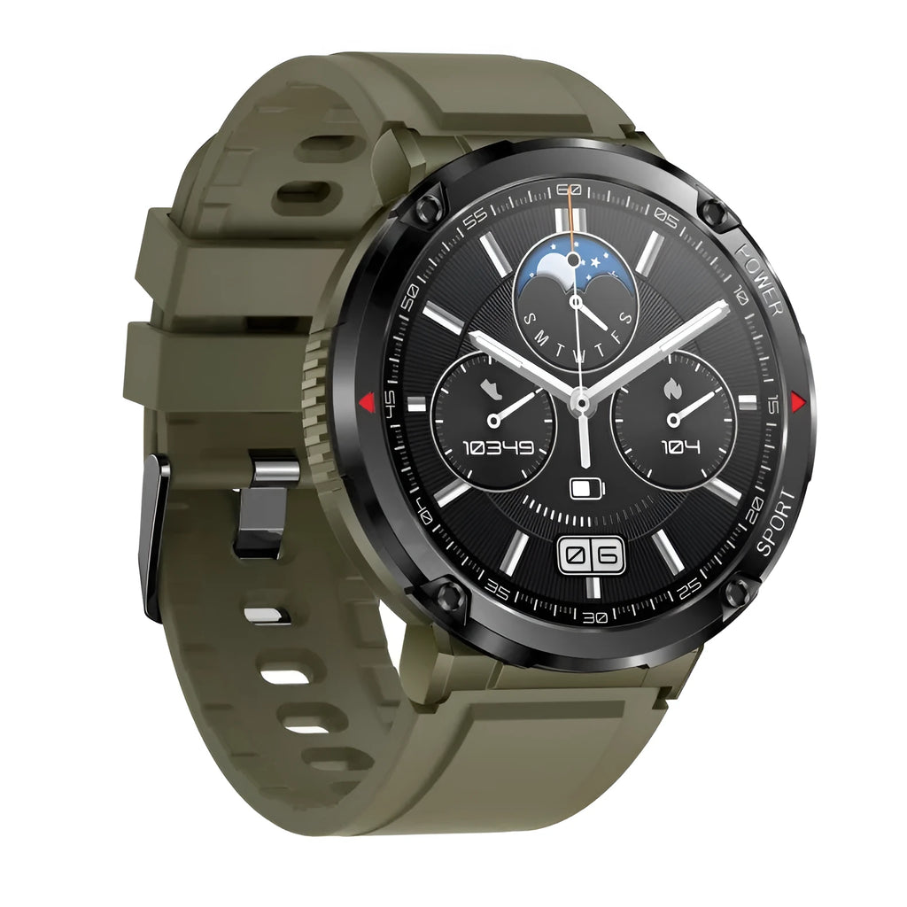 T30 Smart Watch with black silicone strap showing time display on 52mm screen.