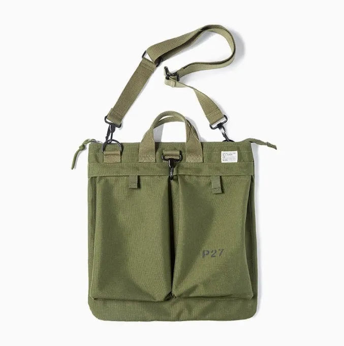 Marden Tooling Helmet Canvas messenger bag in charcoal black with crossbody strap and zipper closure