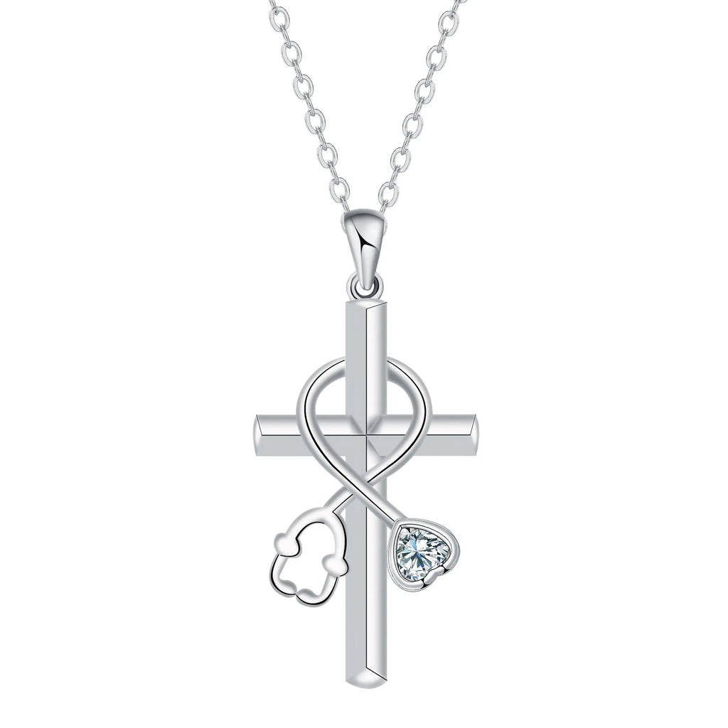 Copper electroplated stethoscope pendant necklace with cross chain design for women