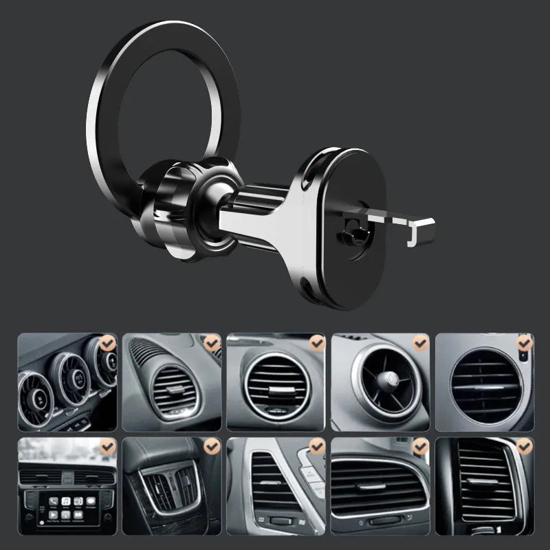 Black O-ring magnetic car air vent phone holder for mobile devices up to 6.8 inches