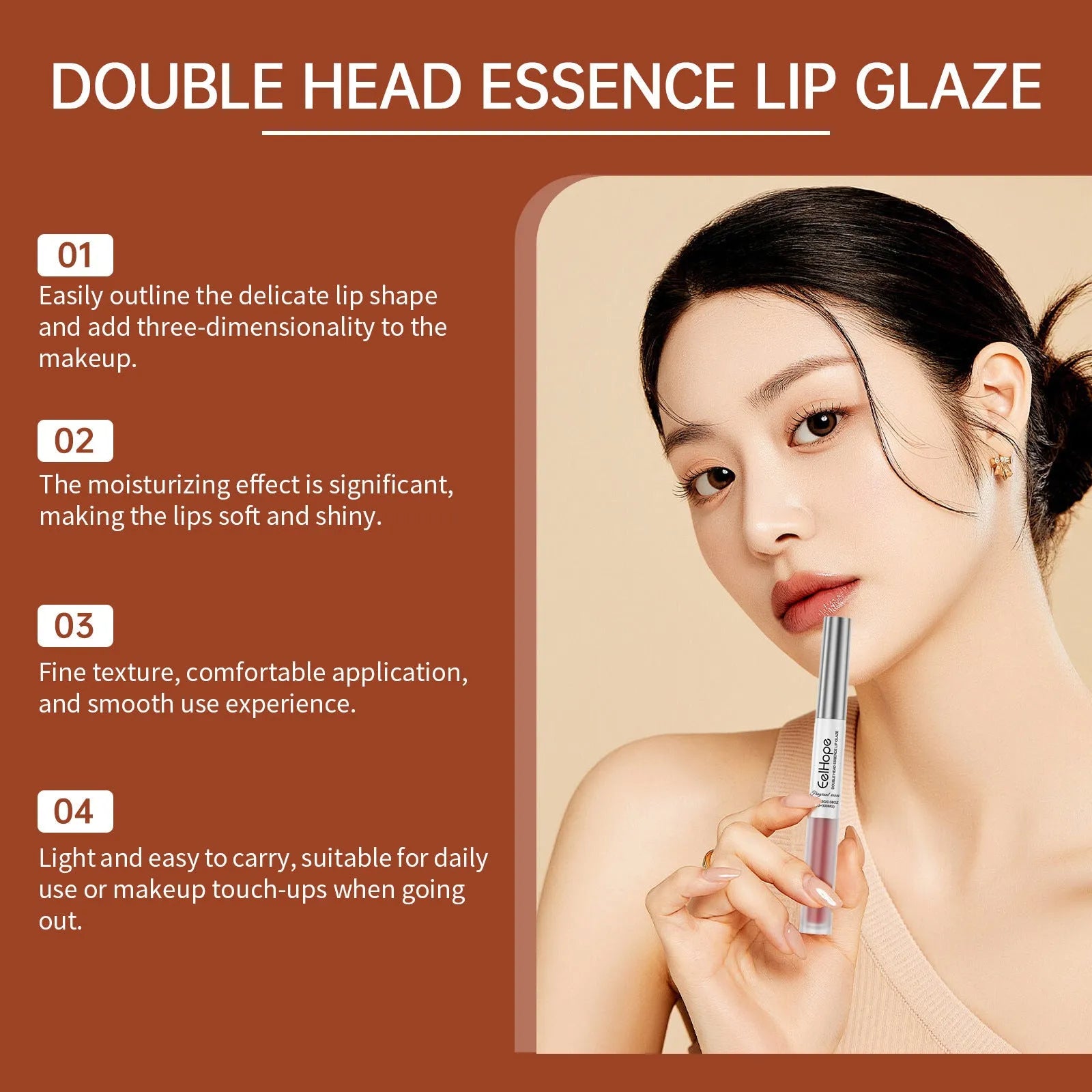 Double-headed lip liner and lip lacquer pen lipstick shown in packaging.