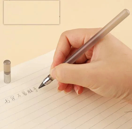 Acrylic transparent sharpening-free pencil with alloy pen head showing coloured refills