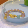Glass floral glazed bracelet with zodiac animal charm in red, pink, and white pearl bead colours