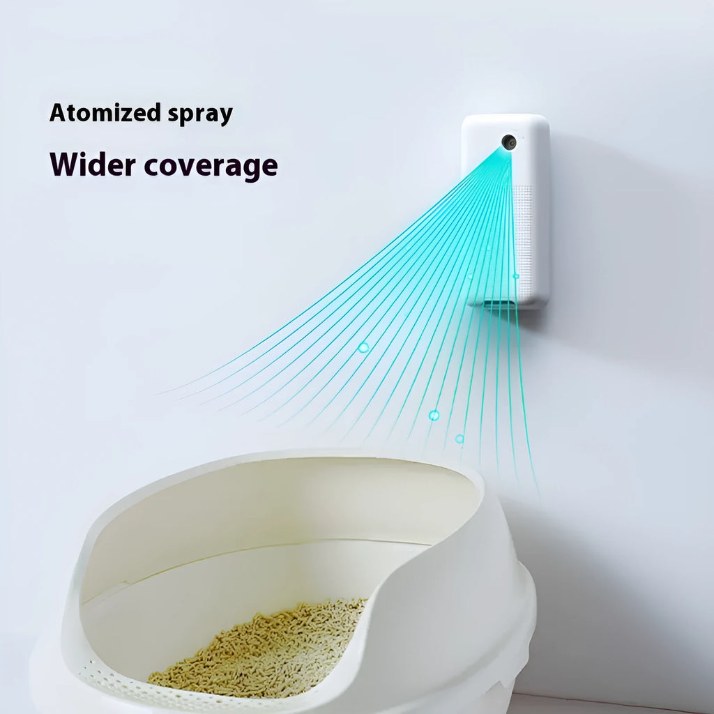 Smart spray odour removal machine with external bracket for pet litter areas