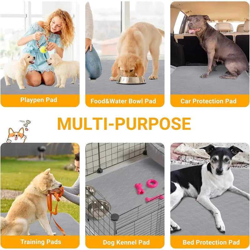 Washable dog pee pads in grey and khaki colours measuring 18 by 24 inches