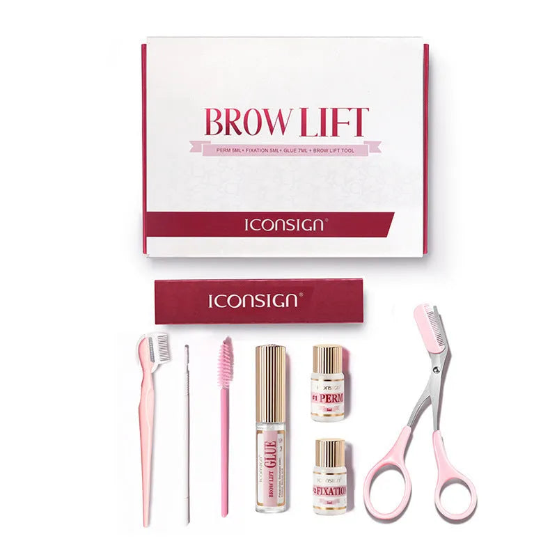 Pink eyebrow quick ironing suit and components from an eyebrow perm set.