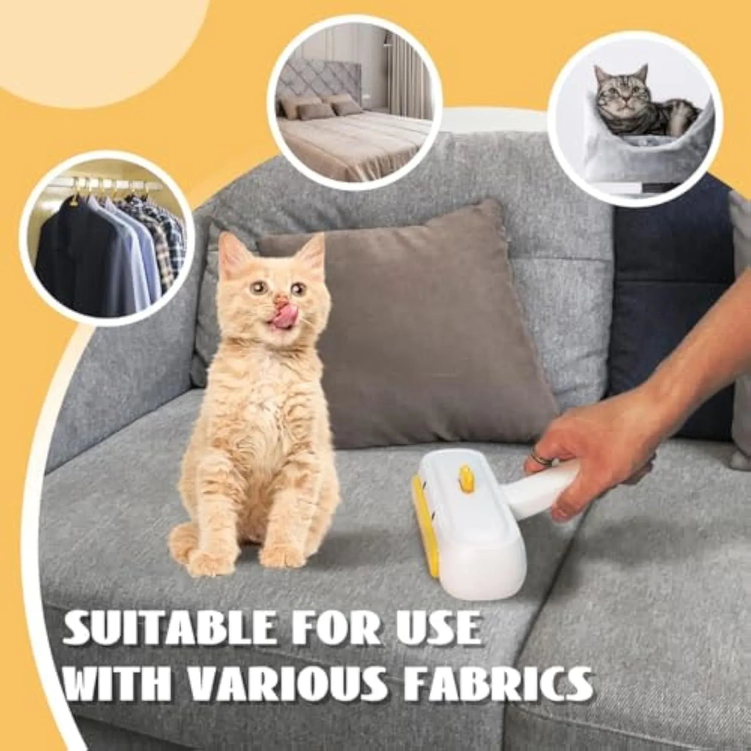 Yellow duck portable pet hair remover with polyester bristles for furniture and car seats