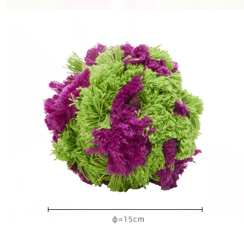 Purple plush dog chew ball seaweed design 15cm diameter