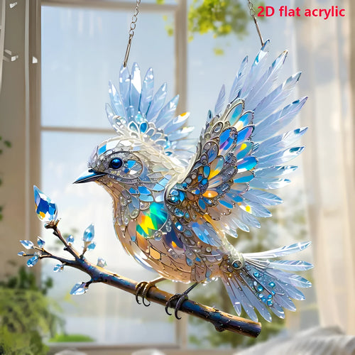 UV printed acrylic bird pendant ornament with cartoon design for living room decoration