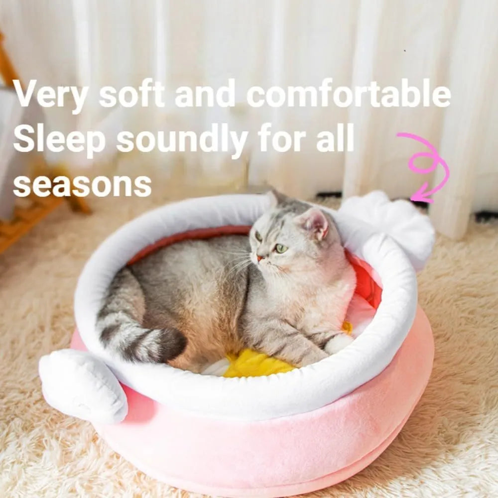 Pink honey pot-shaped cat sofa bed with magic wand decoration and a removable nest pad.