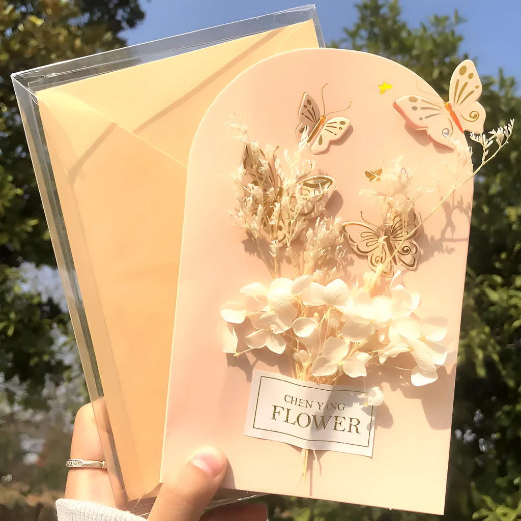 Boxed 3D butterfly birthday card with decorative accessories and envelope