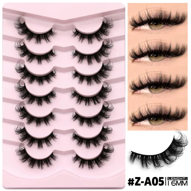 Box of artificial fibre false eyelashes with glue in six style options for a natural long look.