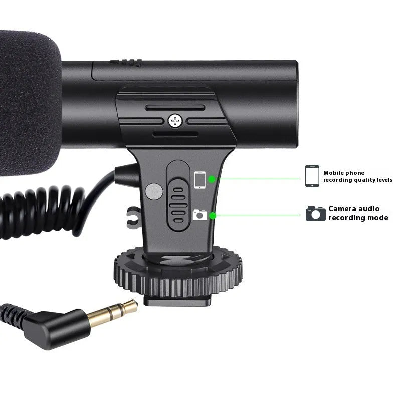 Black mobile phone video recording microphone for stage, broadcast, and interview applications