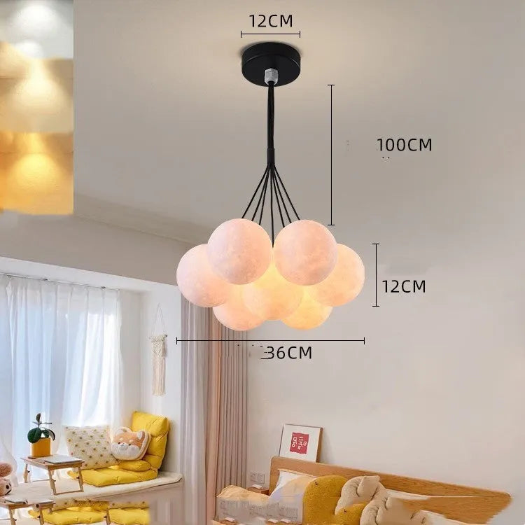 Nordic-style gold and black iron bedroom chandelier with moon bubble lights and PMMA lampshade